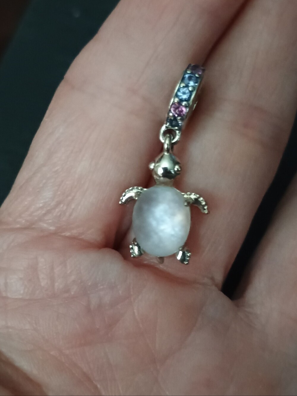 Pandora Murano Glass Silver Turtle Charm Pendant Rhinestone  Accents